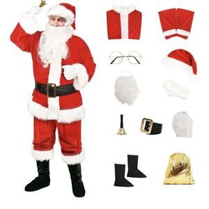 Men's Deluxe Santa Costume 10pcs Christmas 2XL